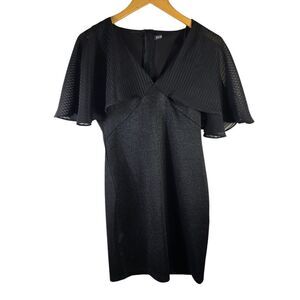 Black Sheath Mini Dress with V-Neck and Flutter Cap Sleeves